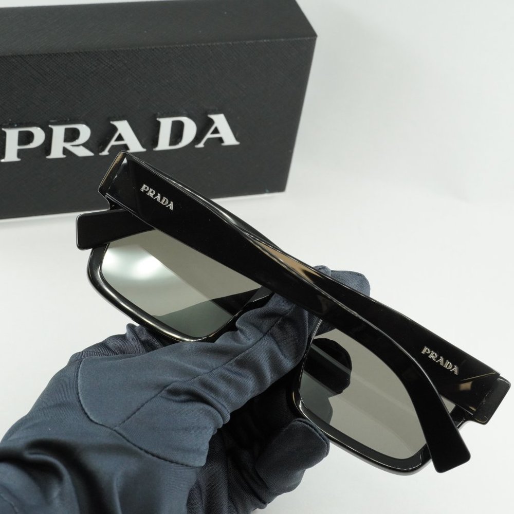 💯 NEW PRADA PR19WS 1AB2B0 SHINY BLACK/MIRROR GREY UNISEX SUNGLASSES - Picture 9 of 10
